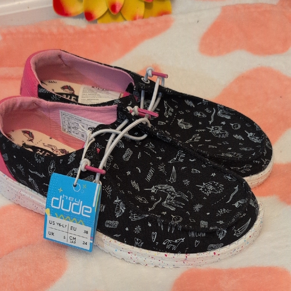 Hey Dude Black and Pink Sneakers